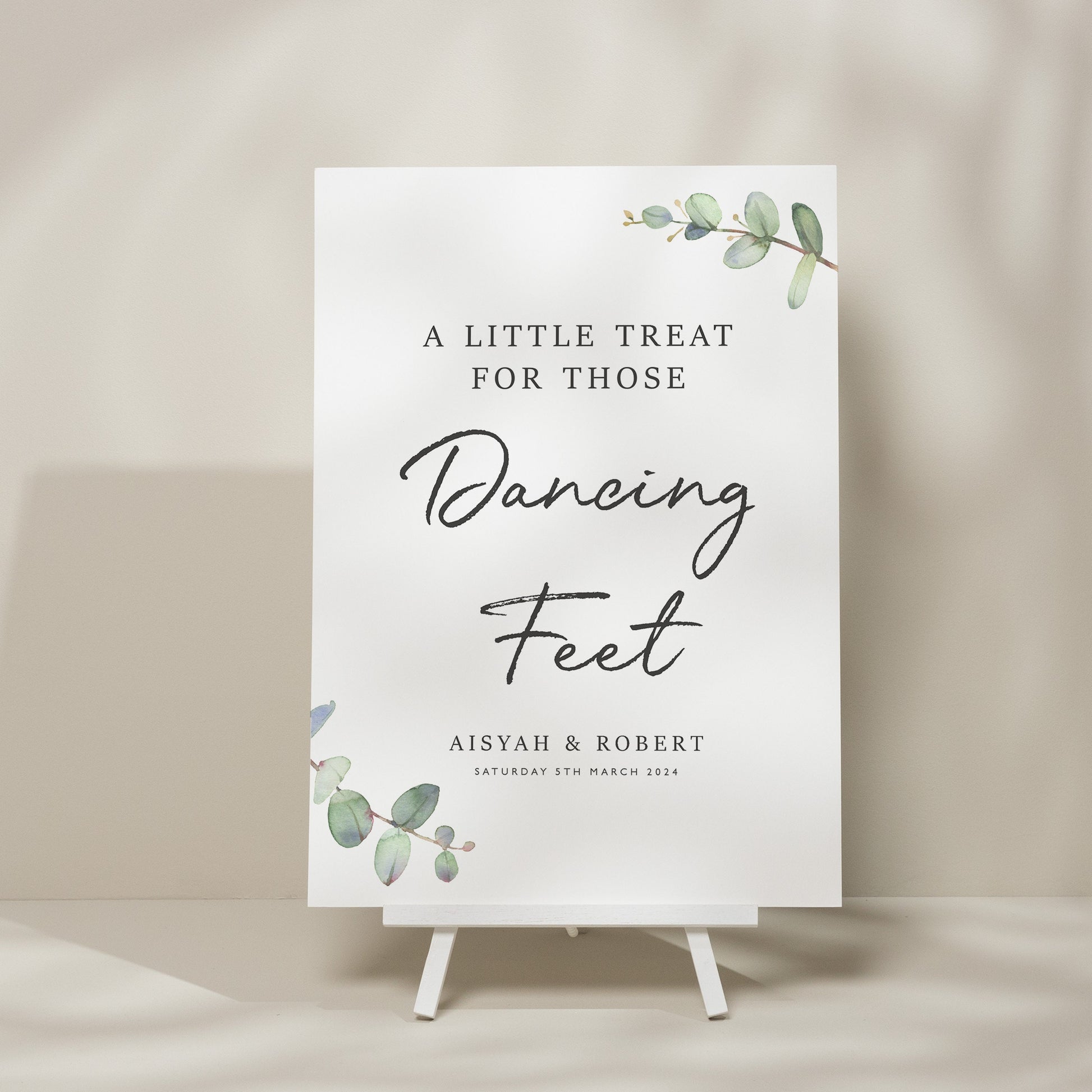 Greenery Wedding Dancing Feet Sign, Eucalyptus Wedding Sign, Wedding Flip Flop Sign, Take A Pair Wedding Sign, Foliage Design &#39;Aisyah&#39;