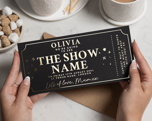 Personalised Concert Ticket Gift, Custom Show Reveal, Gold Foil Gift Voucher, Scratch To Reveal, Gift For Her, Birthday Gift
