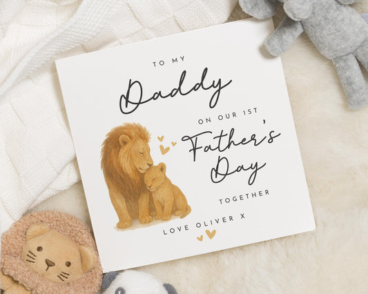 First Fathers Day Card, 1st Fathers Day Card from Baby, Fathers Day Card for Daddy, Personalised Fathers Day Card, Lion Card