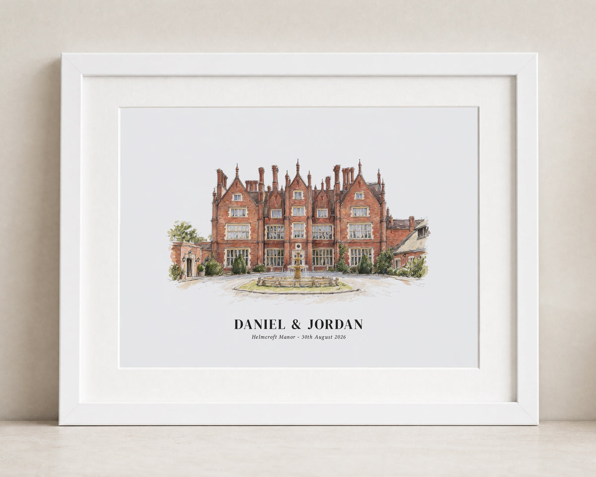 Personalised Wedding Venue Print, Watercolour Venue Illustration, Couple Name Print, Wedding Date Print, Wedding Gift, Anniversary Gift