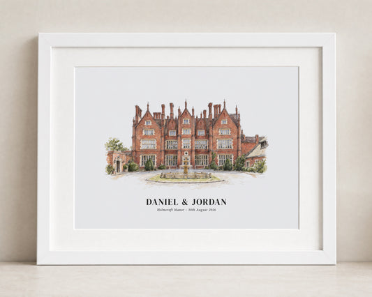 Personalised Wedding Venue Print, Watercolour Venue Illustration, Couple Name Print, Wedding Date Print, Wedding Gift, Anniversary Gift