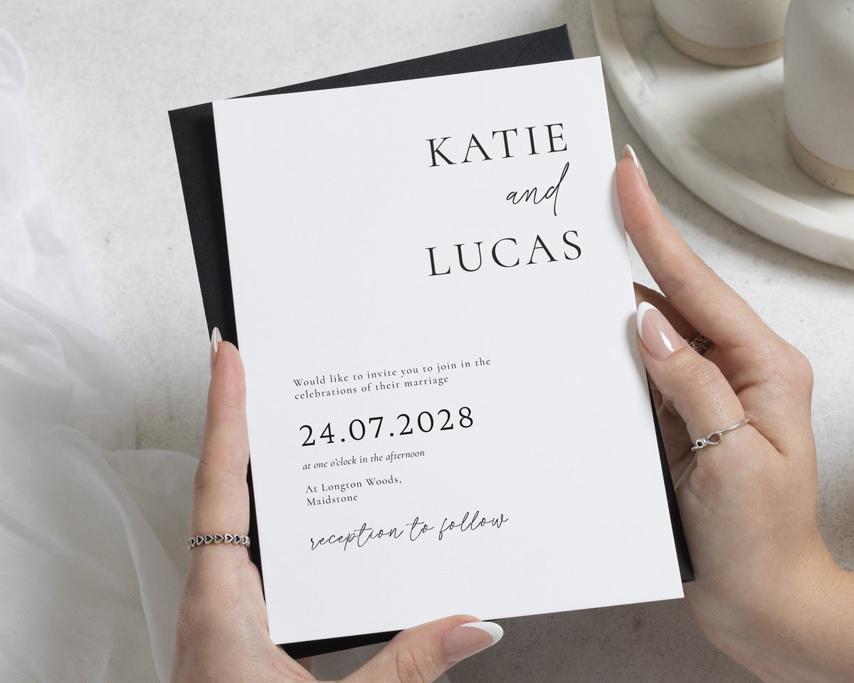 Black and White Wedding Invitations, Minimalist Wedding Invite, Elegant Typography Invitation Suite, Personalised Wedding Stationery