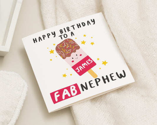 Birthday Card for Nephew, Fab Nephew Birthday Card, Personalised Ice Lolly Card, Cute Birthday Card for Boys, Custom Name Card