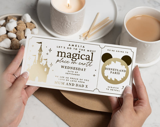 Personalised Disneyland Paris Gift Voucher, Scratch To Reveal Holiday Ticket, Magical Place Gift For Daughter, Surprise Trip Card