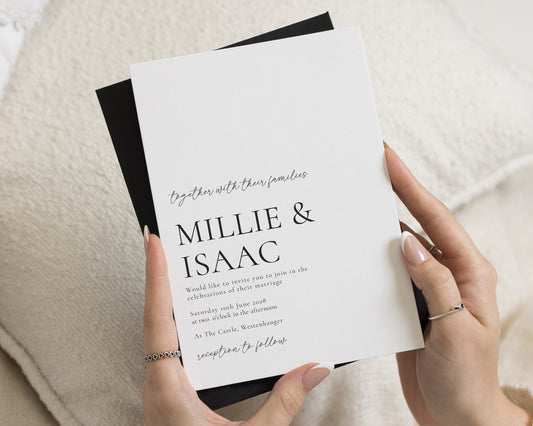 Black and White Wedding Invitations, Minimalist Wedding Invite, Elegant Typography Invitation Suite, Personalised Wedding Stationery