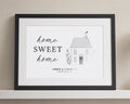 Personalised New Home Print, Home Sweet Home Wall Art, Off White Housewarming Gift, Custom Address Print, Line Drawing Art