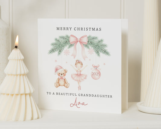 Christmas Card for Granddaughter, Personalised Granddaughter Christmas Card, Ballerina Christmas Card, Cute Christmas Card for Girl