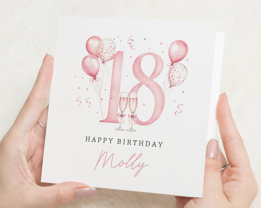 18th Birthday Card for Her, Personalised 18th Birthday Card, Daughter 18 Birthday Card, Friend Birthday Card, Pink Balloon Birthday Card