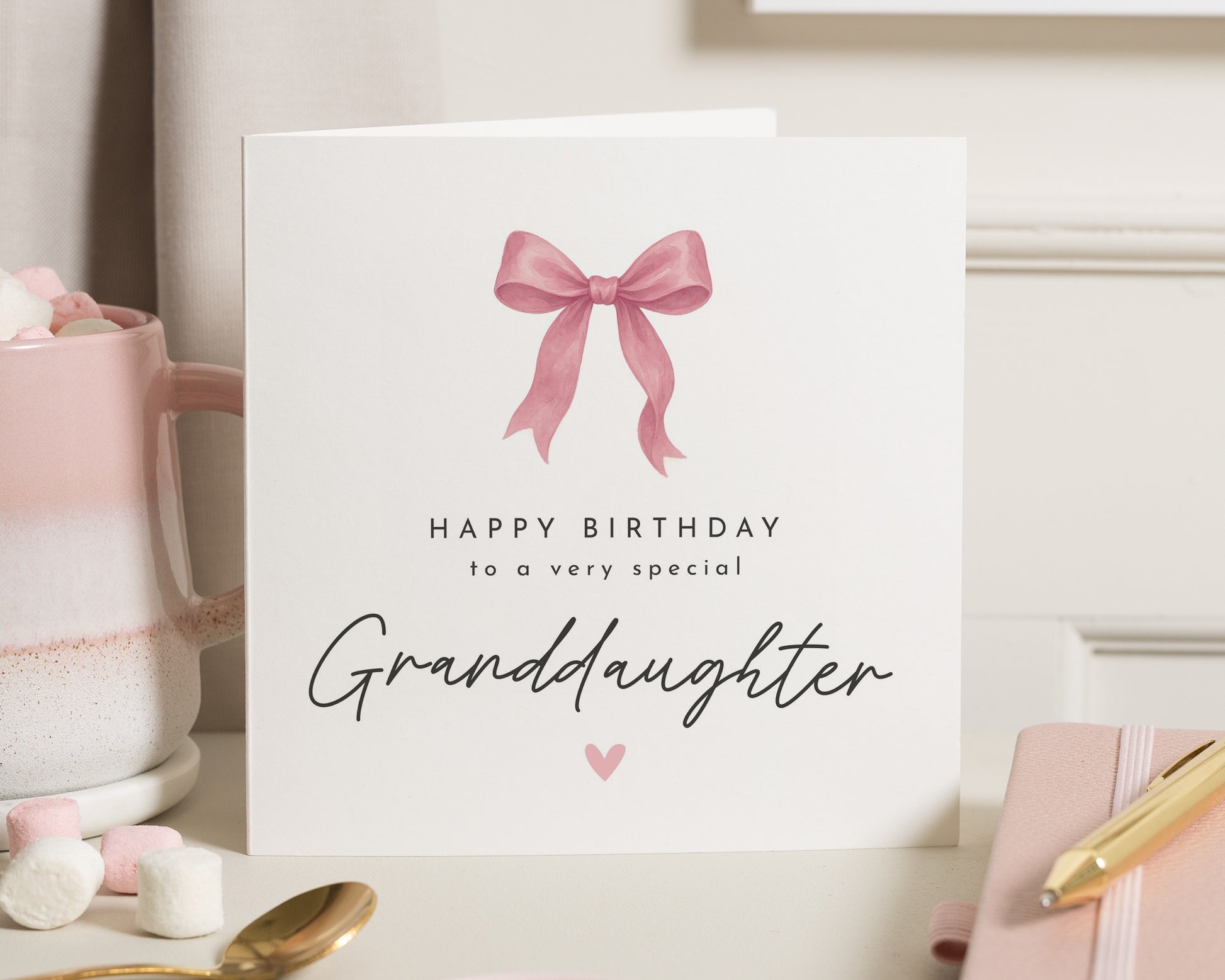 Granddaughter Birthday Card, Birthday Card for Granddaughter, Cute Birthday Card for Her, Pink Bow Birthday Card, Simple Birthday Cards