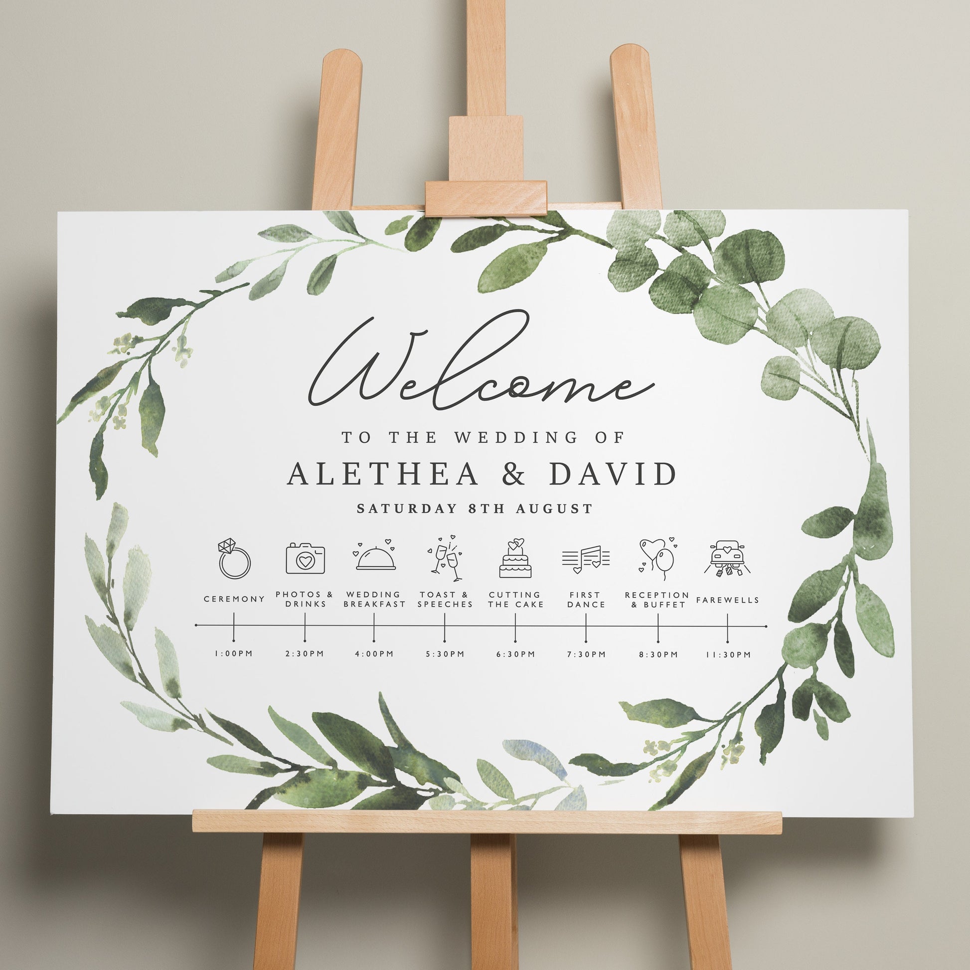 Floral Personalised Wedding Timeline Order of Events, A1 Wedding Timeline Sign, Order Of The Day Sign, Wedding Day Itinerary &#39;Alethea&#39;