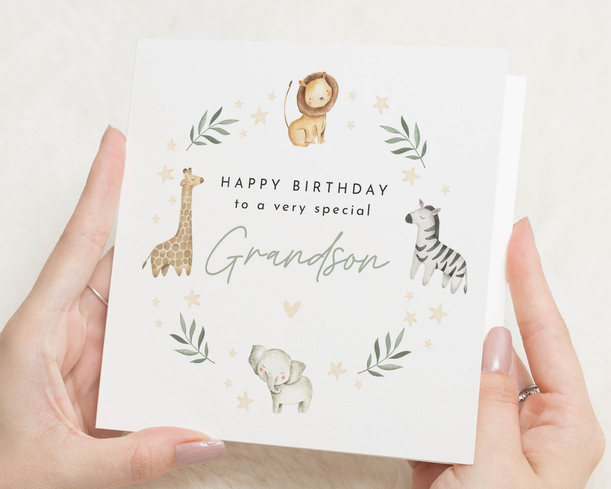 Birthday Card for Grandson, Grandson Birthday Card, Safari Birthday Card, Jungle Animal Card, Cute Birthday Cards for Boys