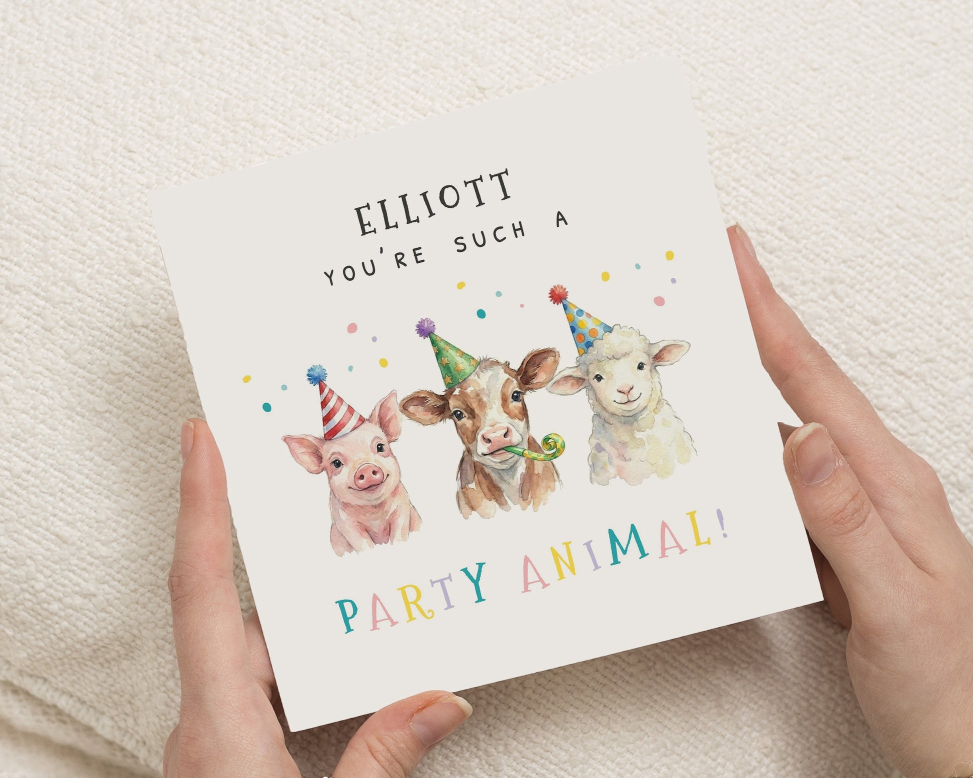 Personalised Party Animal Birthday Card, Farm Animal Birthday Card, Custom Birthday Card, Funny Birthday Card, Pig Cow Sheep Card