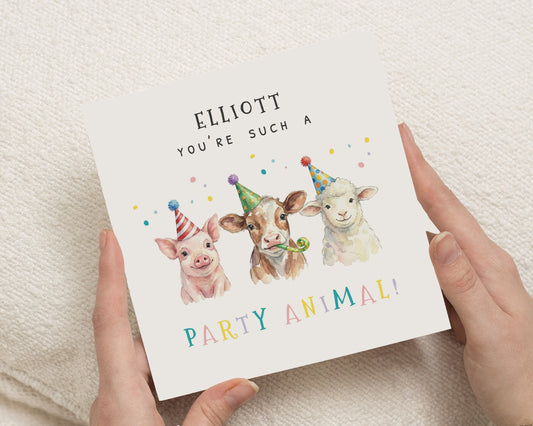 Personalised Party Animal Birthday Card, Farm Animal Birthday Card, Custom Birthday Card, Funny Birthday Card, Pig Cow Sheep Card