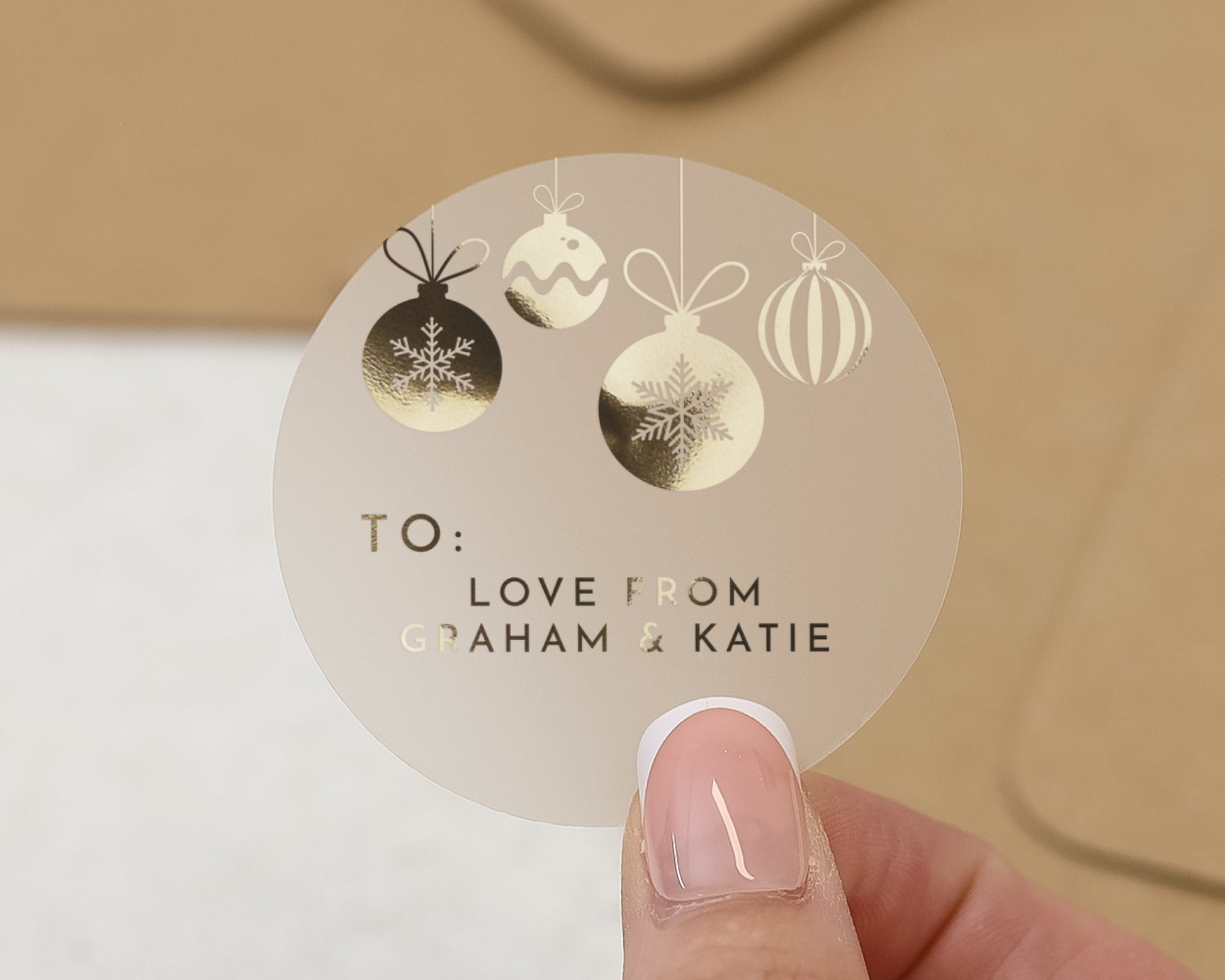 Gold Foil Christmas Sticker, Personalised Gift Label, Custom To From Sticker, Christmas Gift Tag, Festive Present Sticker, Name Label