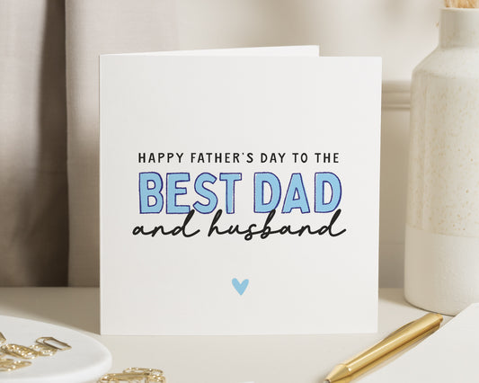 Fathers Day Card for Husband, Best Dad Card, Fathers Day Card from Wife, Dad Greeting Card, Simple Fathers Day Card, Blue Heart Card