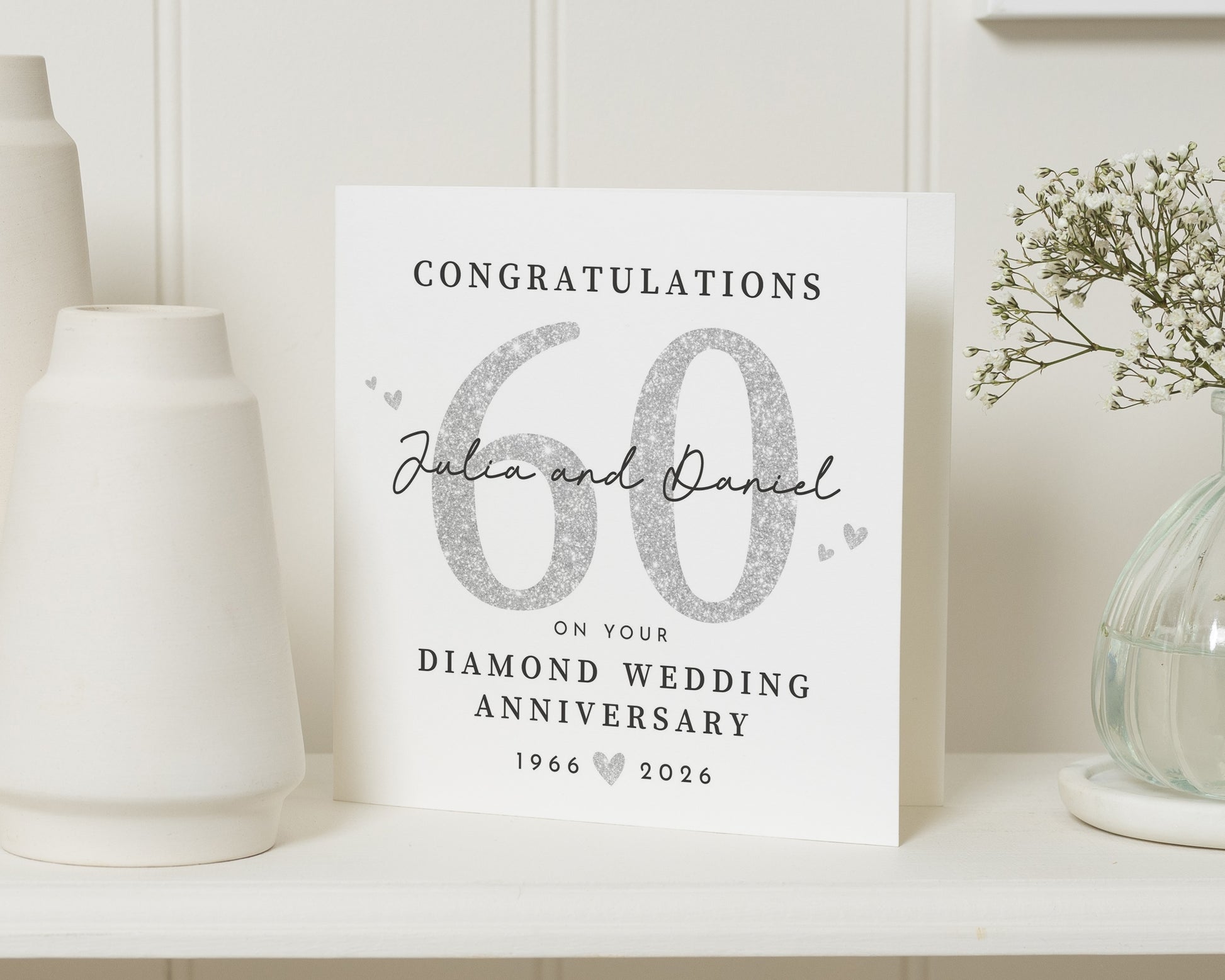 Diamond Wedding Anniversary Card, 60th Anniversary Card, Personalised Card, Sixtieth Anniversary, Couple Anniversary Card