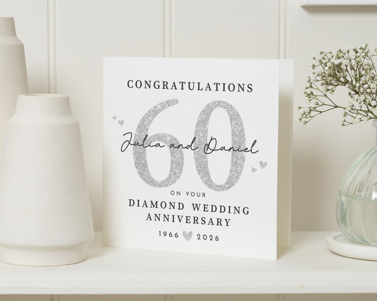 Diamond Wedding Anniversary Card, 60th Anniversary Card, Personalised Card, Sixtieth Anniversary, Couple Anniversary Card