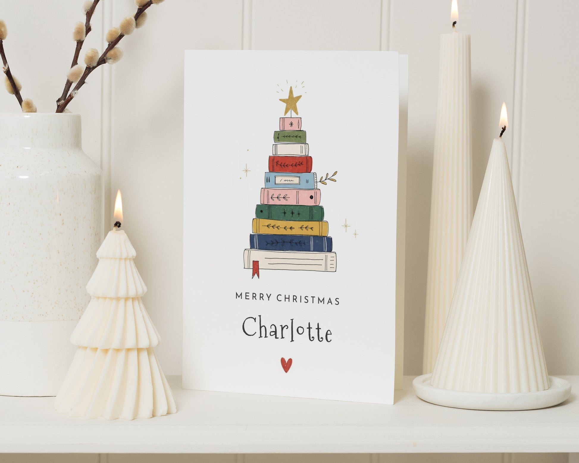 Personalised Christmas Card, Book Lover Christmas Card, Christmas Card for Her, Custom Xmas Card, Festive Books Christmas Card