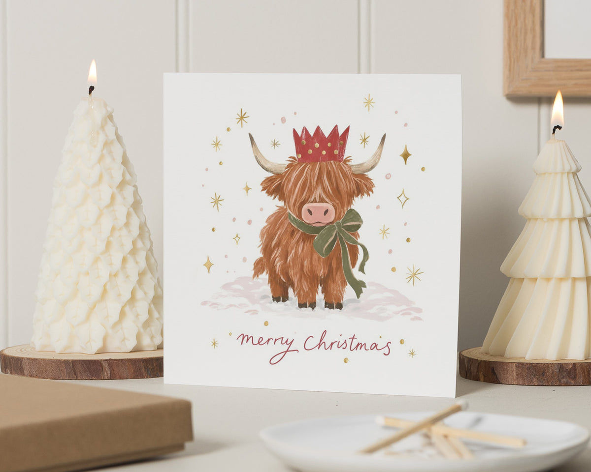 Christmas Card, Highland Cow Christmas Card, Cow Christmas Card, Cute Xmas Card, Christmas Card for Friend, Festive Animal Card