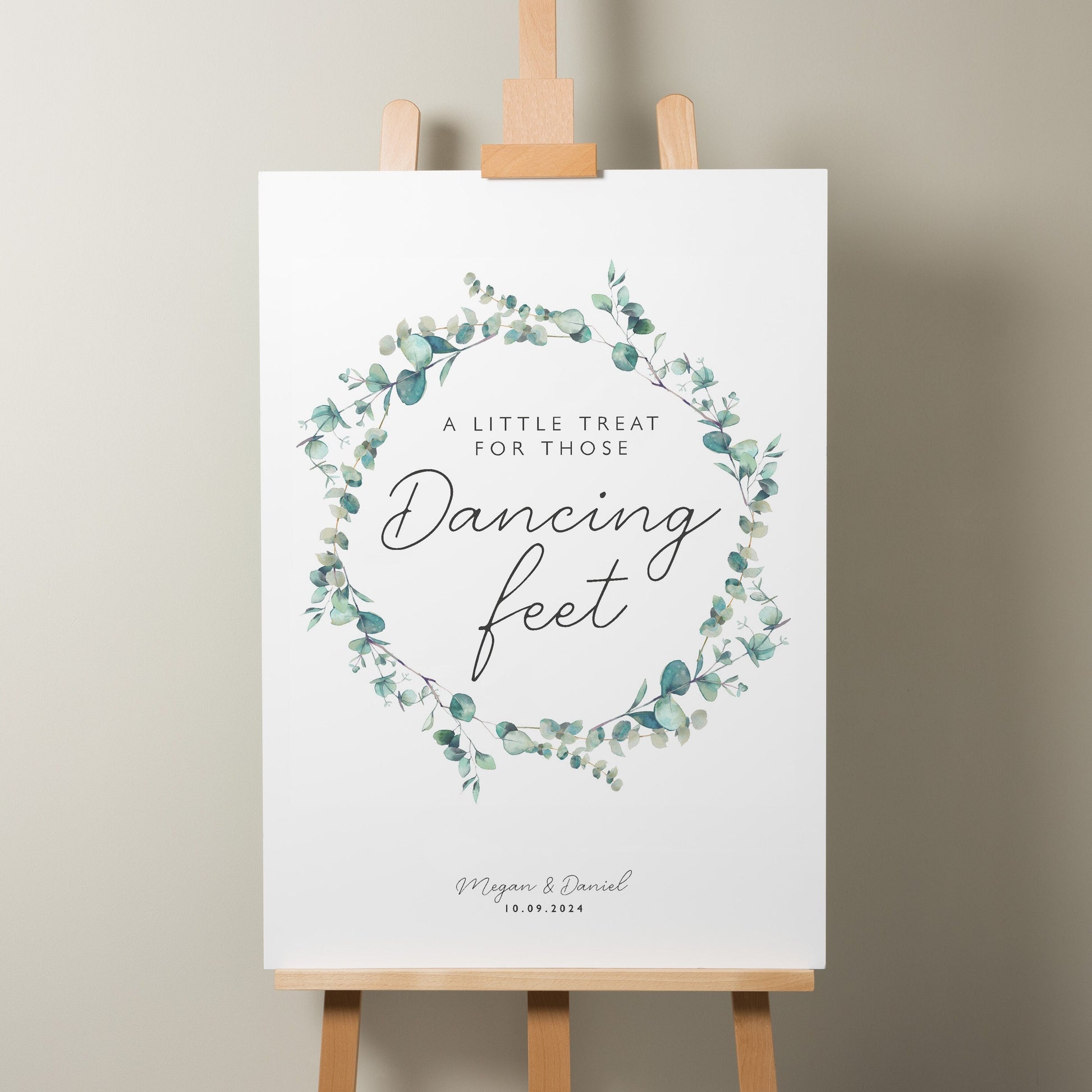 Greenery Wreath Wedding Take A Pair Sign, Dancing Feet Wedding Sign, Flip Flop Wedding Sign, Botanical Foliage Wedding Signage &#39;Megan&#39;