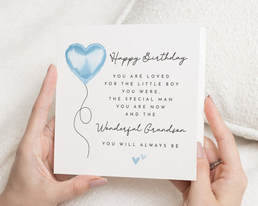 Birthday Card for Grandson, Grandson Birthday Card, Birthday Card for Him, Sentimental Birthday Card, Poem Birthday Card, Blue Balloon Card