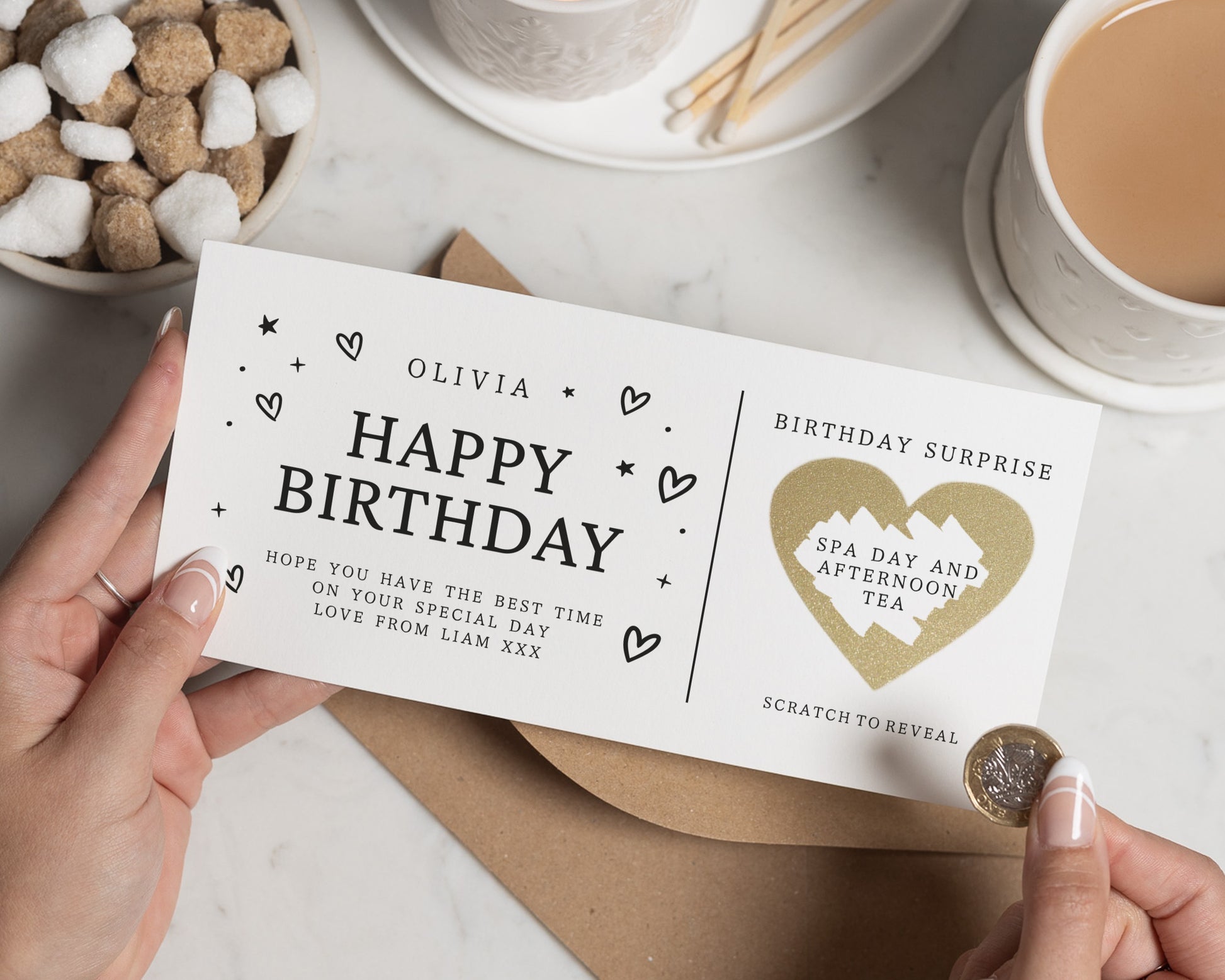 Personalised Spa Day Gift Voucher, Birthday Gift for Her, Afternoon Tea, Scratch to Reveal