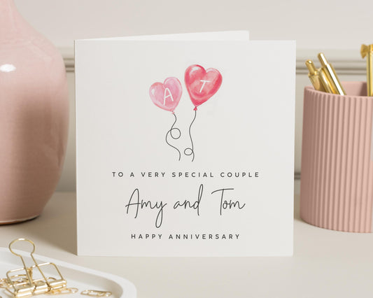 Anniversary Card for Couple, Personalised Anniversary Card, Special Couple Card, Custom Names, Romantic Anniversary Card, Balloon Card