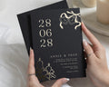 Gold Foil Wedding Invitations, Black Wedding Invite with Monogram Bow, Elegant Candle Design, Luxury Personalised Invitation