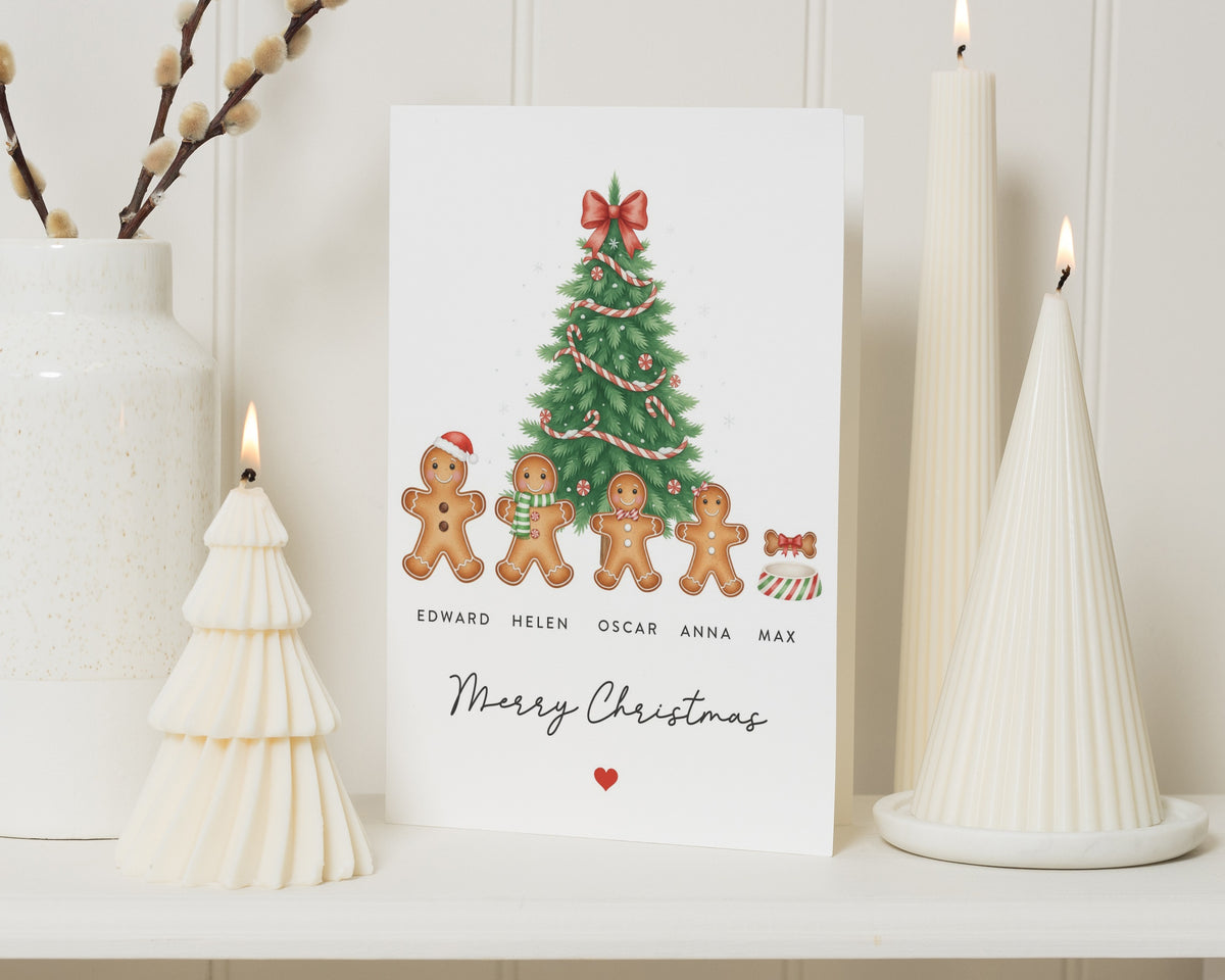 Personalised Christmas Card, Family Christmas Card, Gingerbread Christmas Card, Christmas Card from Family, Cute Xmas Card with Dog