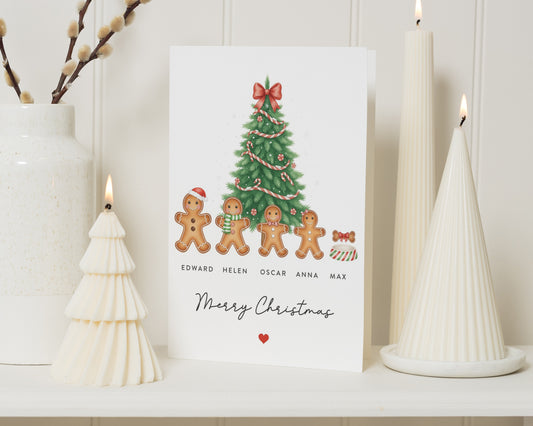 Personalised Christmas Card, Family Christmas Card, Gingerbread Christmas Card, Christmas Card from Family, Cute Xmas Card with Dog