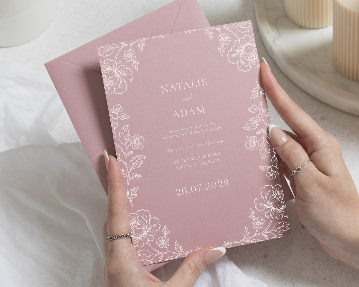 Rose Pink Floral Wedding Invitations, Romantic Flower Wedding Invites, Elegant Garden Wedding Stationery, Personalised Invitation Suite