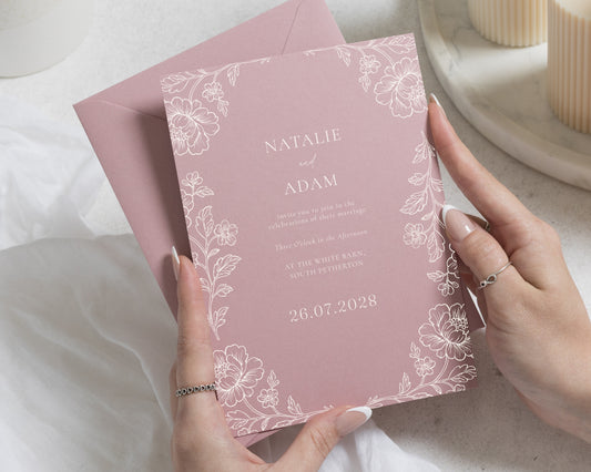 Rose Pink Floral Wedding Invitations, Romantic Flower Wedding Invites, Elegant Garden Wedding Stationery, Personalised Invitation Suite