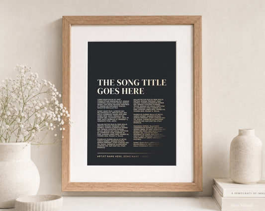 Personalised Gold Foil Song Lyric Print, Black Wall Art, First Dance Lyrics, Wedding Gift, Anniversary Gift, Music Wall Art, Gift for Couple