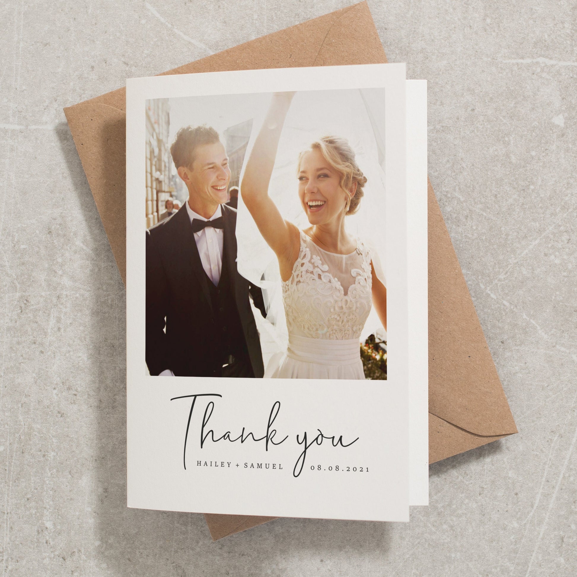 Wedding Thank You Card With Photo, Thank You Wedding Card, Folded Thank You Card, Simple Wedding Thank You Cards With Envelopes &#39;Hailey&#39;