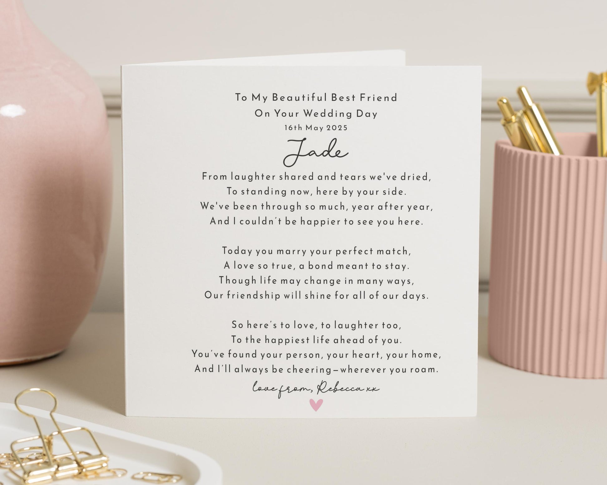 Wedding Card for Best Friend, Personalised Wedding Day Card, Best Friend Wedding Card, Poem Card for Her, Custom Bride Card