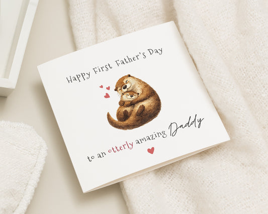 First Fathers Day Card, Otter Card, Fathers Day from Baby, Cute Daddy Card, Pun Card, Animal Card, New Dad Card, Card for Him