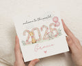 Personalised New Baby Card, Baby Girl Card, Welcome to the World, 2026, Elephant and Giraffe Card, Custom Name, Floral Baby Card