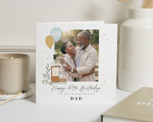 60th Birthday Card for Dad, Dad 60th Birthday Card, Personalised Photo Birthday Card, Birthday Card for Him, Daddy Birthday Card