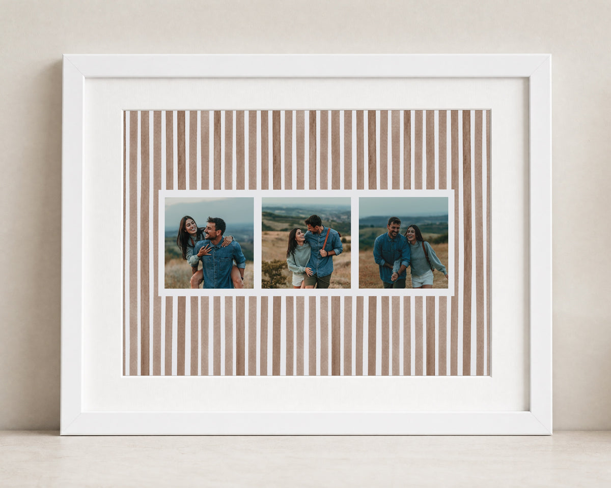Personalised Photo Collage Print, Custom Print from Your Photos, Couple Gift, Anniversary Gift, Brown Striped Landscape Wall Art