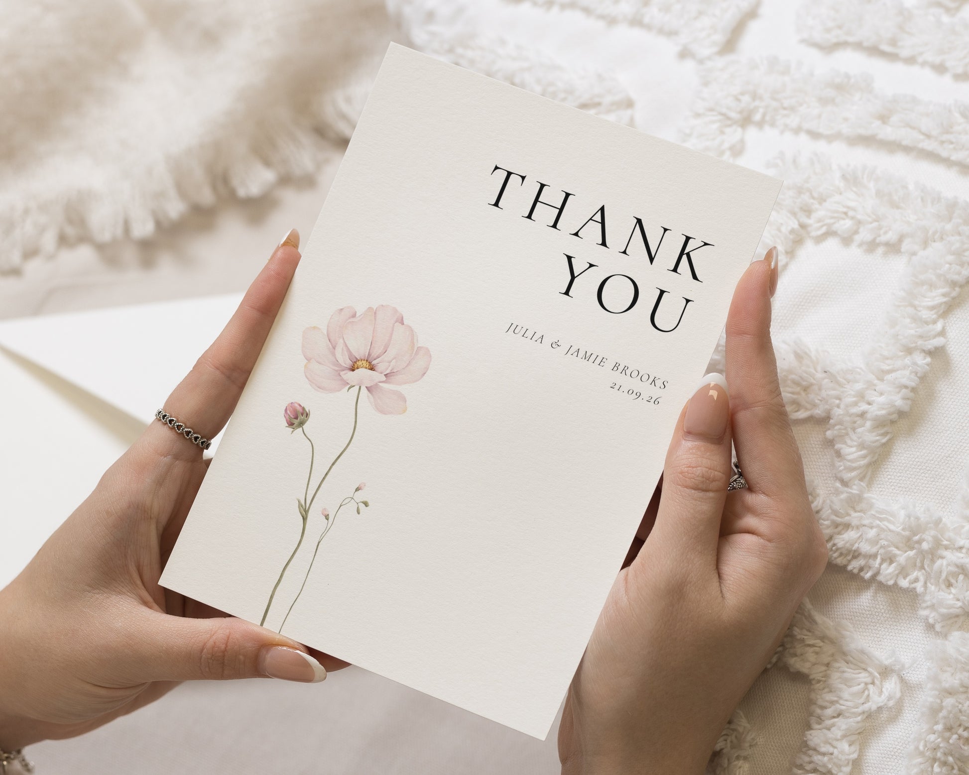 Personalised Wedding Thank You Cards, Wedding Thank You Cards, Pink Floral Thank You Card, Folded Thank You Cards, Minimal Wedding Card