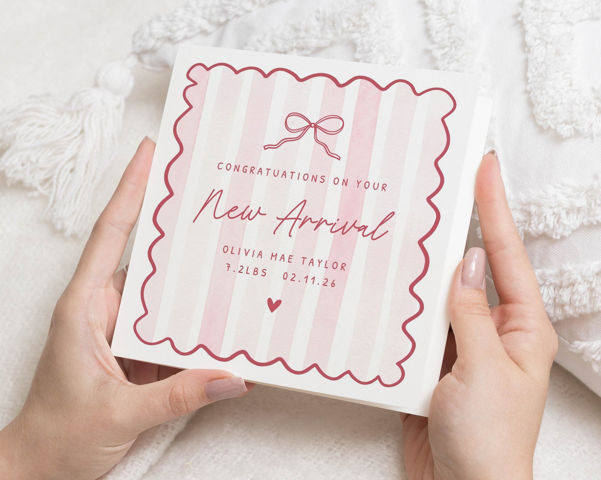 Personalised New Baby Card, Baby Girl Card, New Baby Congratulations Card, New Arrival Card, Birth Details Card, Pink Baby Card