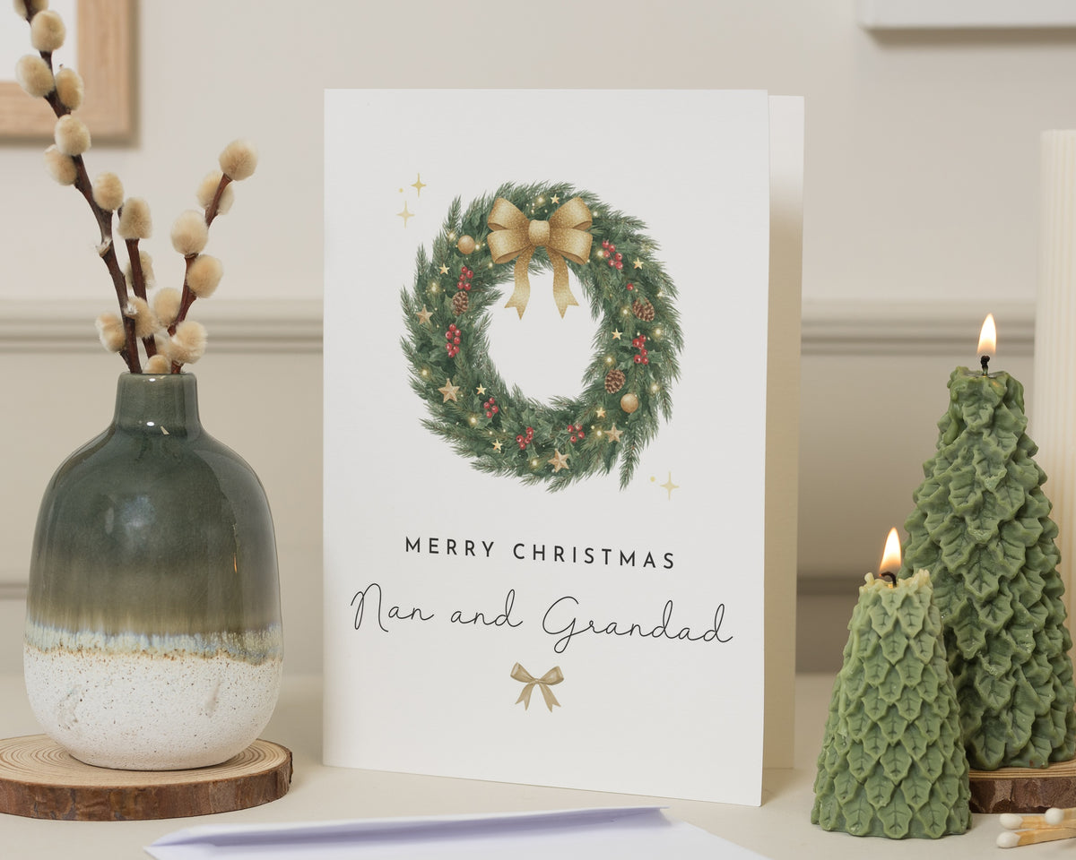 Christmas Card for Nan and Grandad, Grandparents Christmas Card, Personalised Christmas Card, Merry Christmas Card, Wreath Christmas Card