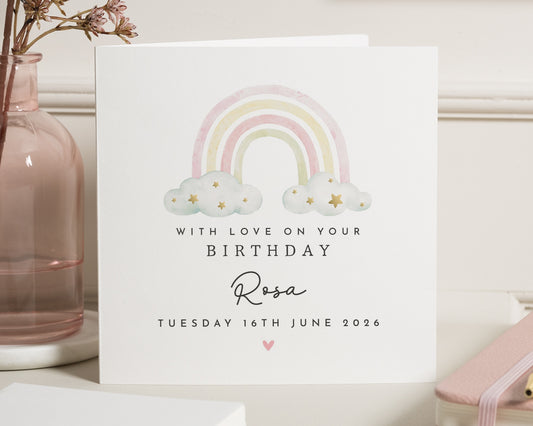 Personalised Birthday Card, Birthday Card for Her, Rainbow Birthday Card, Birthday Card for Daughter, Custom Name Birthday Card