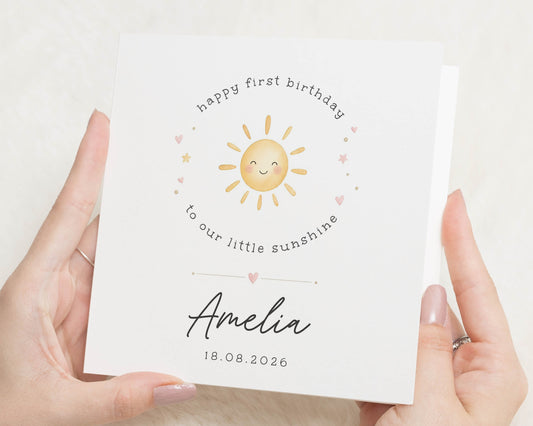 Personalised First Birthday Card, 1st Birthday Card for Girl, Birthday Card for Daughter, Cute Sunshine Card, First Birthday Card