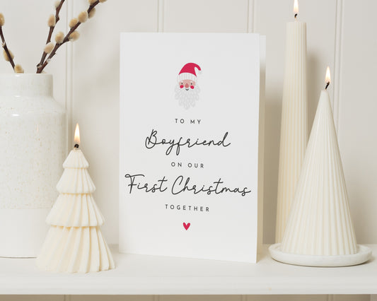 Christmas Card for Boyfriend, First Christmas Together Card, 1st Christmas Card for Him, Cute Santa Card, Romantic Christmas Card