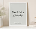 Personalised Mrs and Mrs Wedding Print, Grey Wall Art, Lesbian Couple Gift, Anniversary Gift, Same Sex Wedding Keepsake