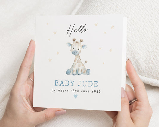 Personalised New Baby Card, Baby Boy Card, Giraffe Card, Baby Name Card, New Baby Card for Boy, Custom Baby Card, Cute Animal Card