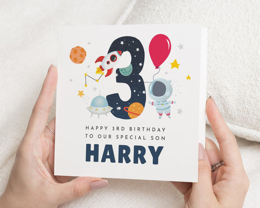 3rd Birthday Card for Son, Space Birthday Card, Personalised Birthday Card for Boy, Astronaut Birthday Card, Kids Birthday Card