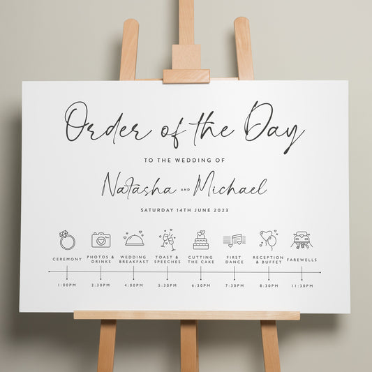 Personalised Calligraphy Modern Wedding A1 Timeline Sign, Order Of The Day Sign, Order Of Events Sign, Wedding Day Itinerary &#39;Natasha&#39;