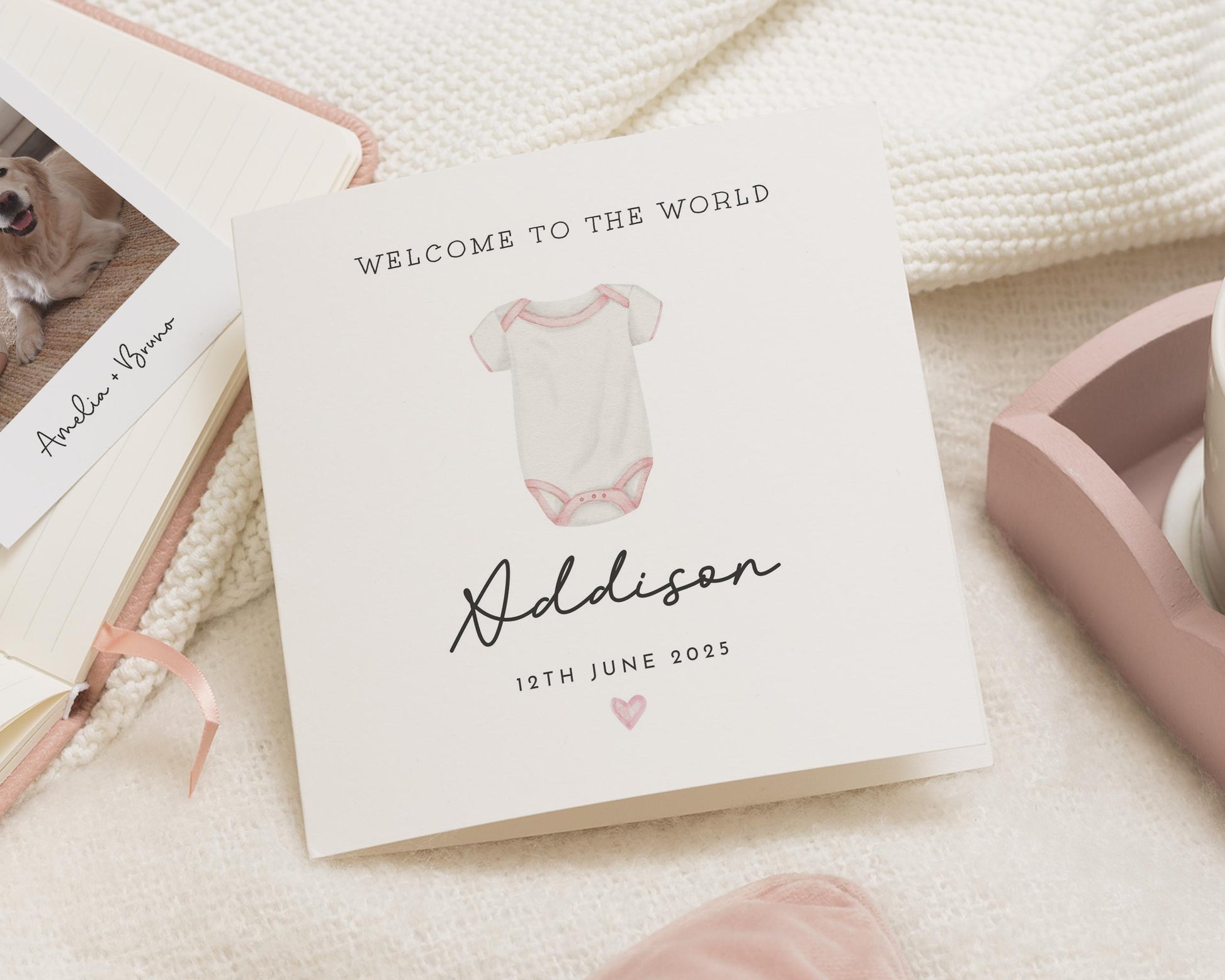 New Baby Card, Personalised Baby Card, Welcome To The World Card, Baby Girl Card, Custom Name Baby Card, Baby Shower Card